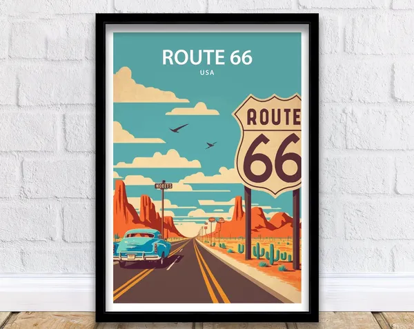 Route 66 Travel Poster, Classic Road Trip Route