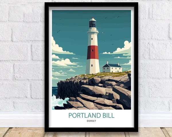 Portland Bill Travel Poster, Dorset Lighthouse Print