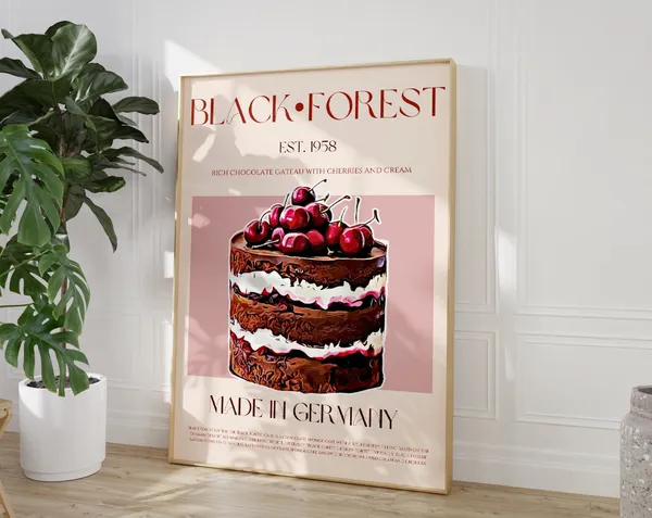 Black Forest Gateau Retro Mid Century Dessert Poster