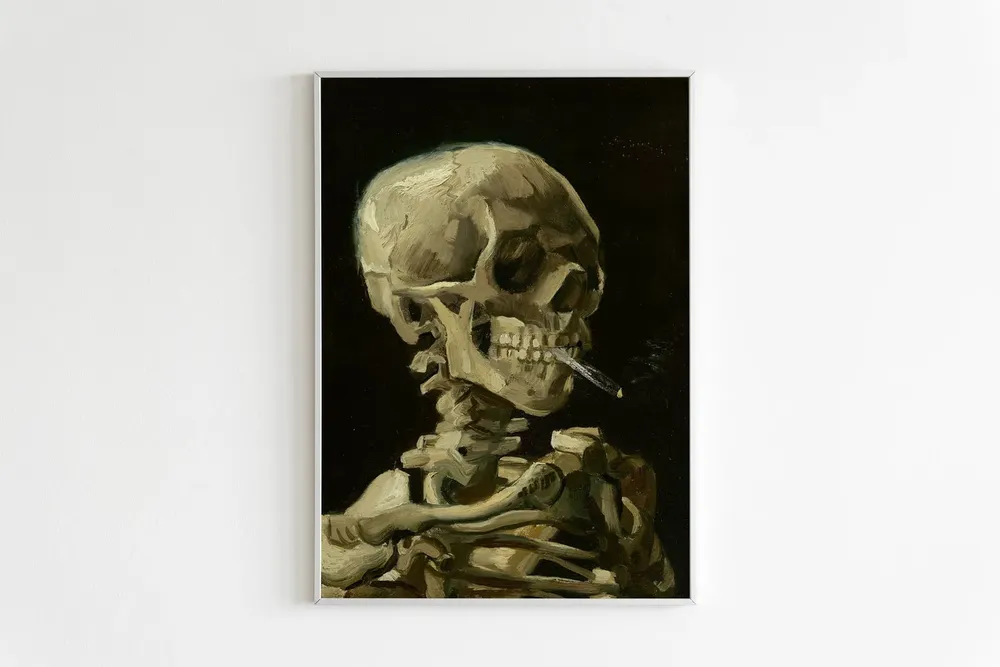 Van Gogh Skull Of A Skeleton With Burning Cigarette, Art Print - Image 2