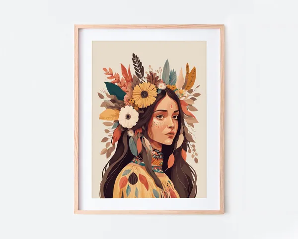 Boho Tribal Girl Portrait, Eclectic Art Print
