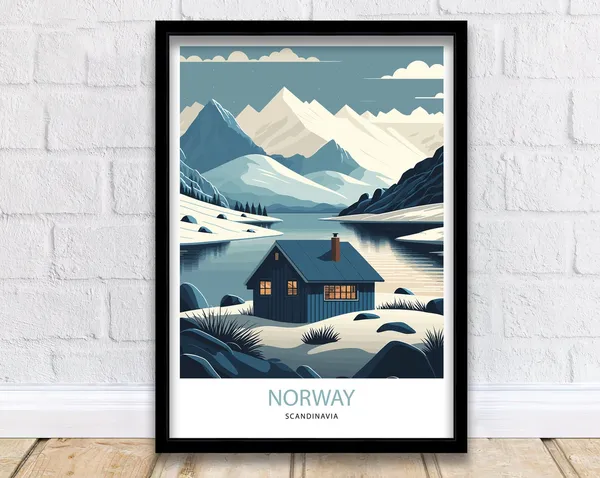 Norway Travel Poster, Scandinavian Retro Art Print