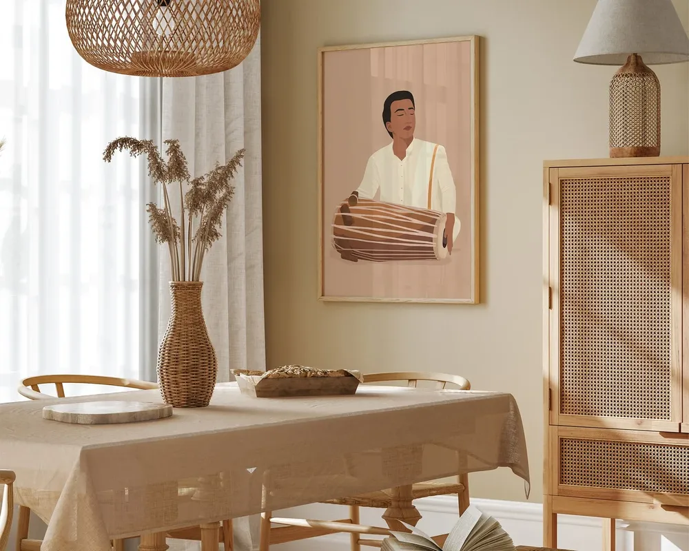 Indian Man Playing Mridangam, Desi Art Print - Image 4