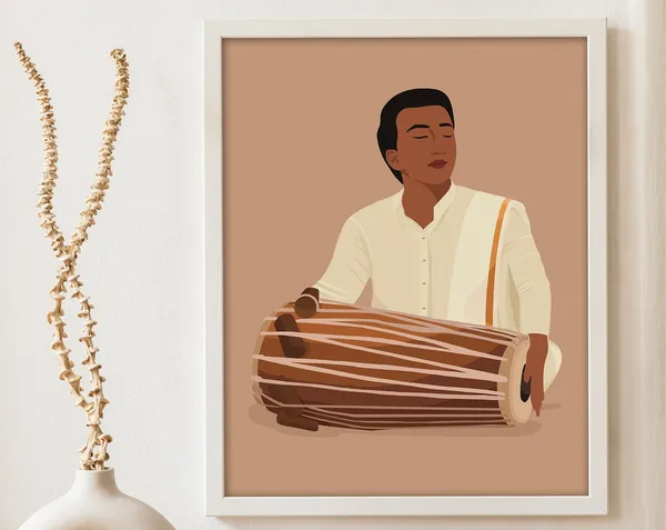 Indian Man Playing Mridangam, Desi Art Print