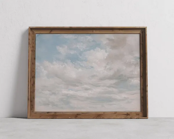 Vintage Fluffy Clouds Nursery Wall Art, Sky Print
