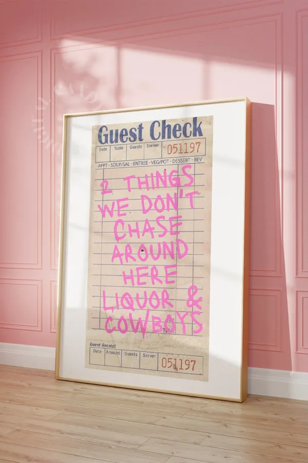 Liquor Cowboys Guest Check, Coastal Cowgirl Poster Print