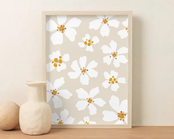 Neutral Flower Print, Beige Boho Floral Art Print