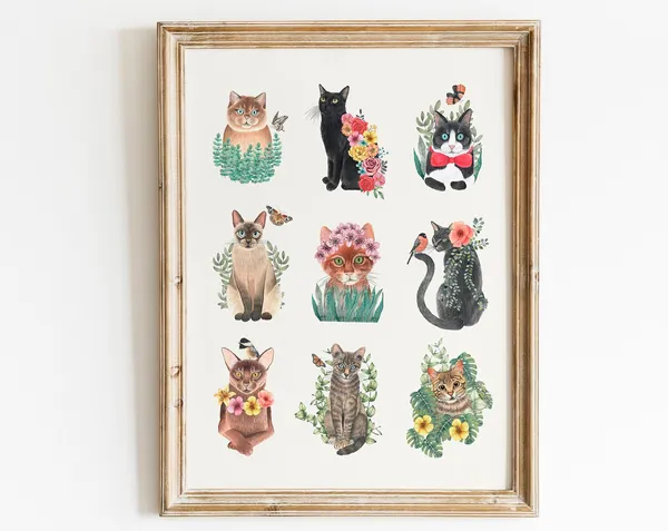 Cat Print Poster, Tabby Kitten Illustration