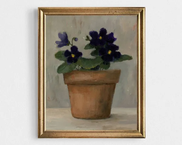 African Violet Oil Painting Print, French Country Still Life