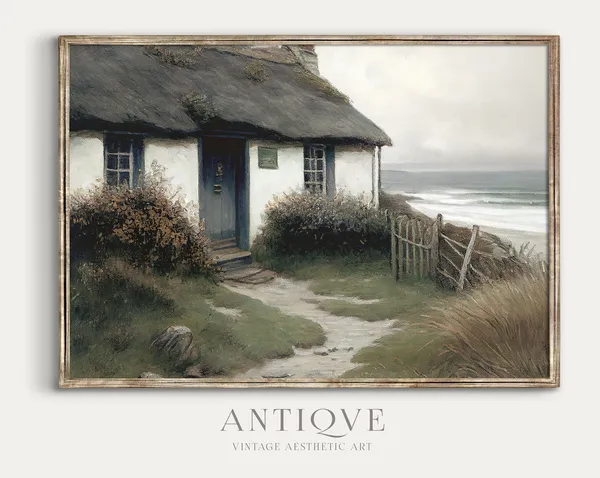 Irish Thatched Cottage By The Sea, Travel Poster