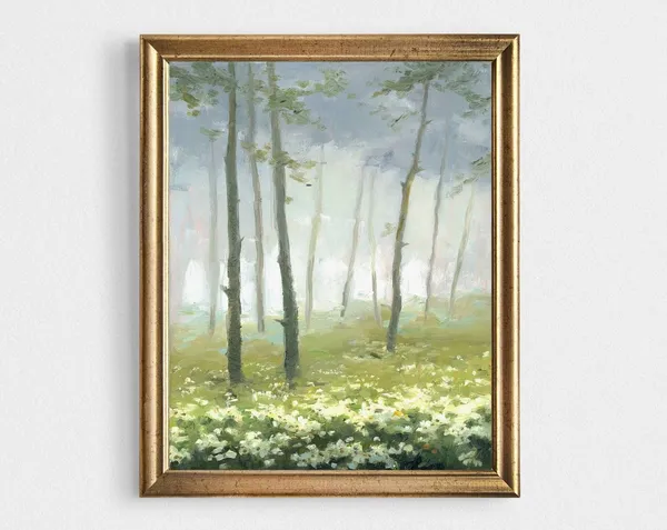 Oil Painting Landscape Forest Flowers Poster Print