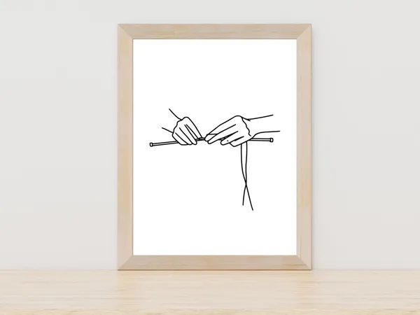 Knitting Line Art, Craft Room Wall Art Print