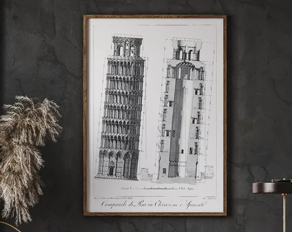 Leaning Tower Of Pisa Vintage Architecture Travel Poster