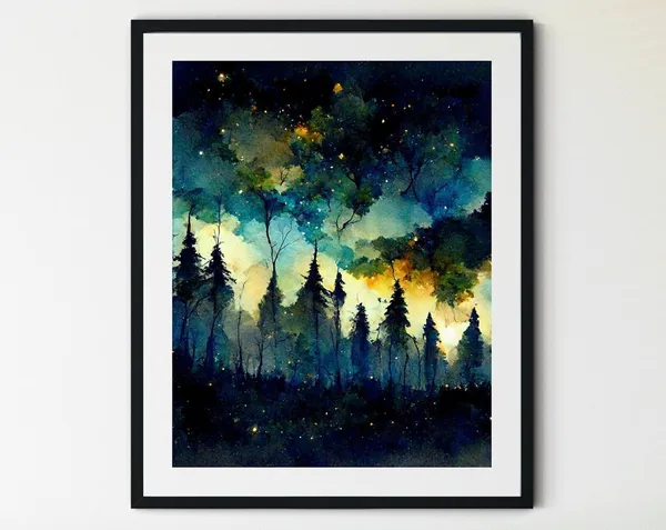 Starry Night In The Forest Watercolor Art Print