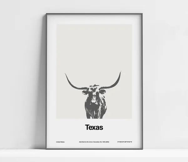 Custom Texas Longhorn, Texas State Minimalist Poster Print