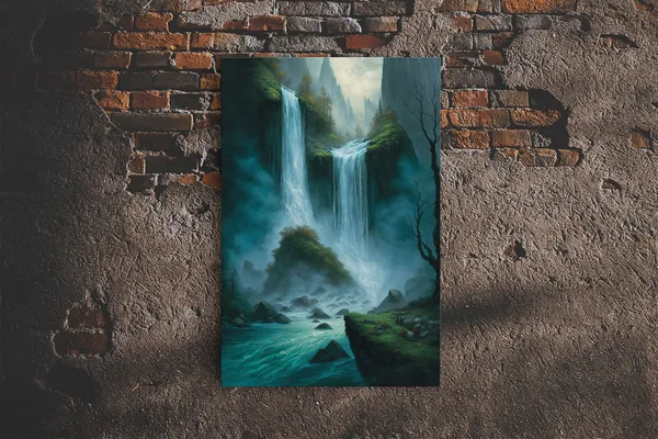 Fantasy Waterfall Oil Painting Art Print, Living Room Decor