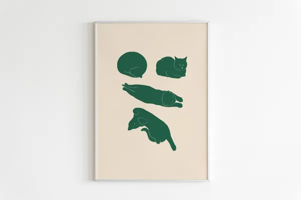 Sleeping Cat Illustrated Art Print, Cat Lover Decor