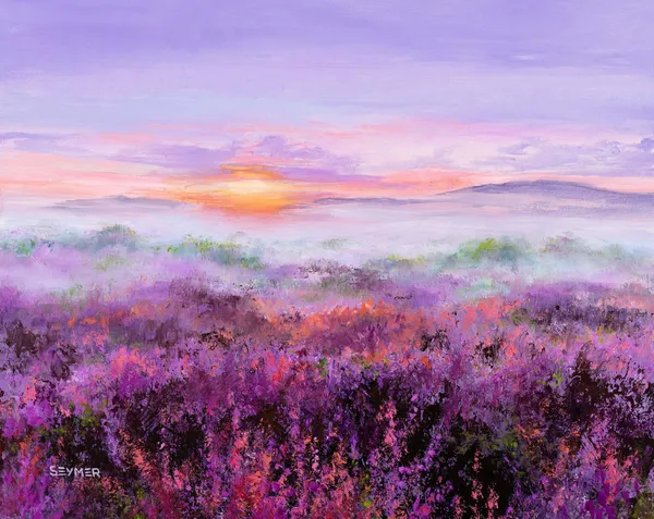 Purple Flowers Field Art Print, Pink Heather Meadow