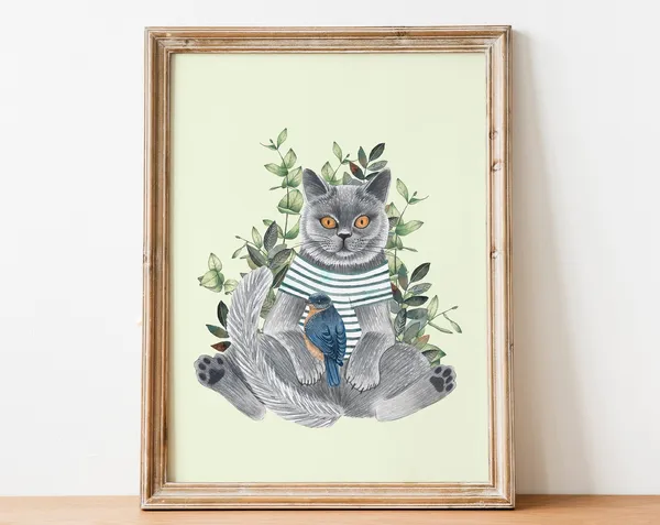 Gray Cat British Shorthair Kitten Nursery Art Print
