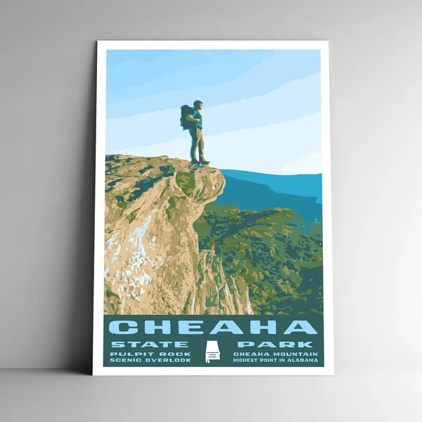 Cheaha State Park Vintage Travel Poster, Alabama