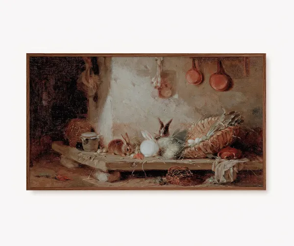 Vintage Easter Bunny Art Print, Spring Kitchen Decor