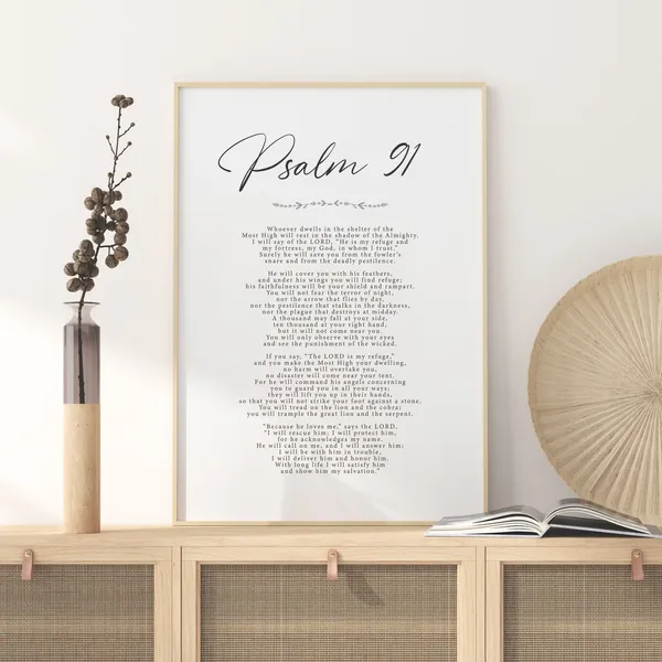 Psalm 91 Scripture Print, Christian Home Decor