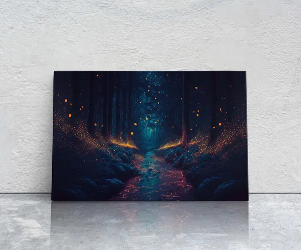 Mystical Firefly Forest, Fantasy Oil Painting Art Print