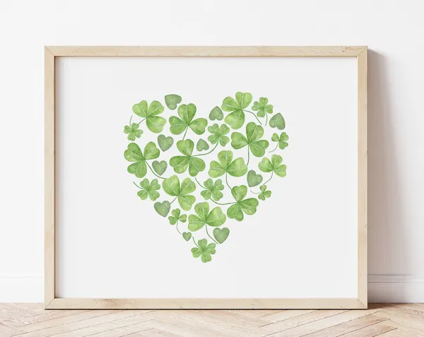 Shamrock Heart Print, Watercolor St. Patricks Day Decor
