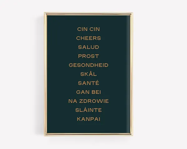 Cheers In Different Languages Sign Bar Cart Art Print