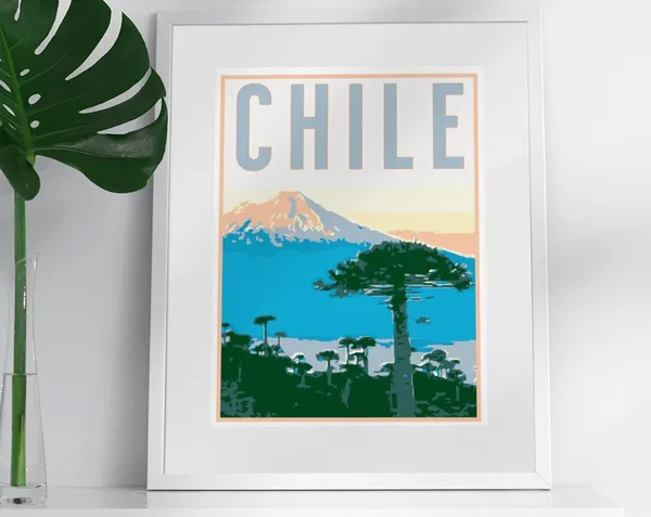 Chile Vintage Style Travel Poster, National Park Art