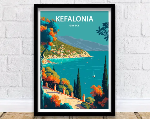Kefalonia Travel Poster, Greece Beach Place