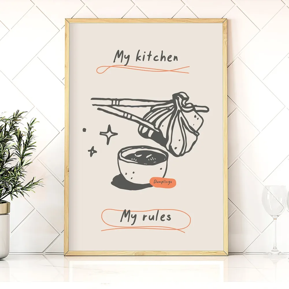 Dumpling Kitchen Poster, Modern Vintage Food Art