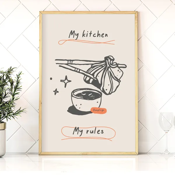 Dumpling Kitchen Poster, Modern Vintage Food Art