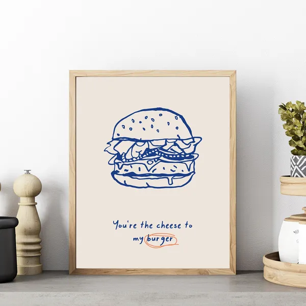 Cheeseburger Food Poster, Modern Kitchen Wall Art