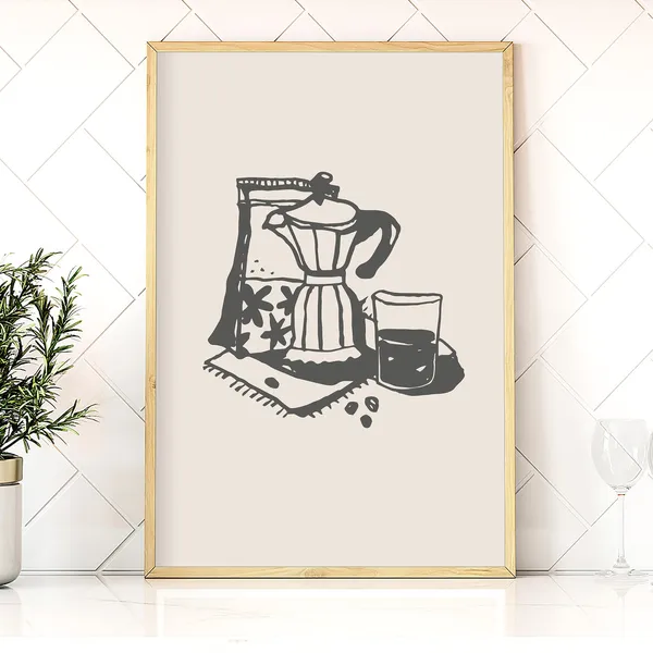 Vintage Coffee Pot And Cup Kitchen Wall Art