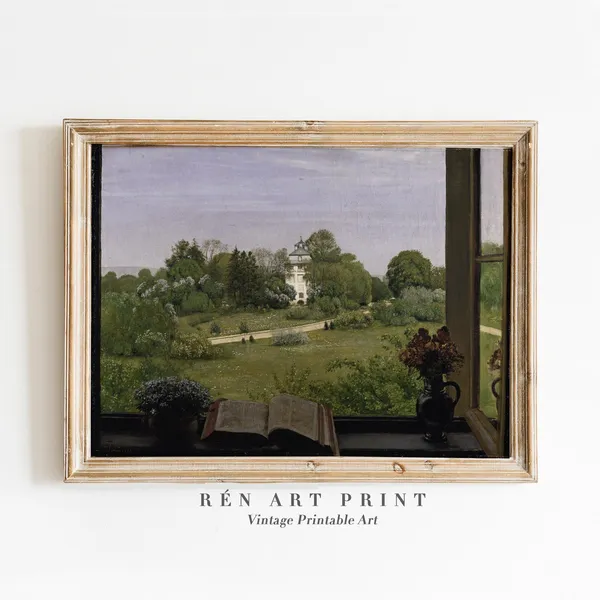 Antique Landscape Painting, Country Farmhouse Print