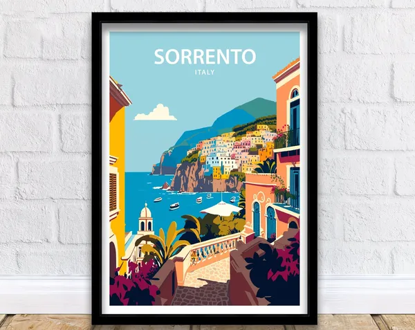 Sorrento Italy Travel Poster, Coastal Place Print