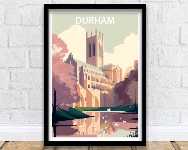 Durham Cathedral Travel Poster, Architecture Landmark