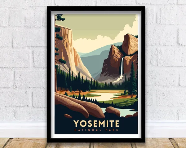 Yosemite National Park Travel Poster, Park Art Print