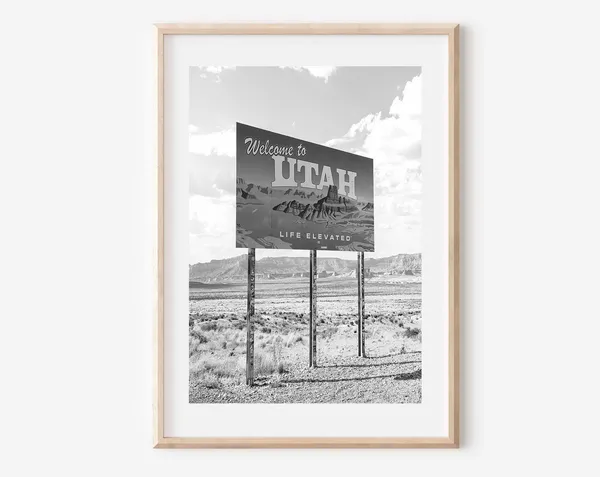 Utah Black and White Mountains Poster Art Print