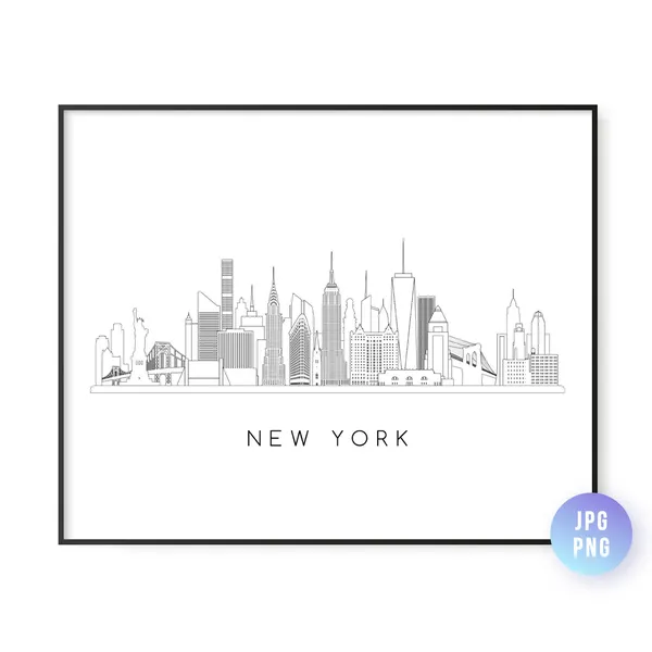 New York Skyline Line Art Travel Poster
