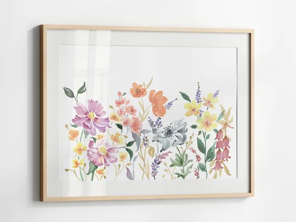 Wildflower Watercolor Art Print, Horizontal Floral Artwork