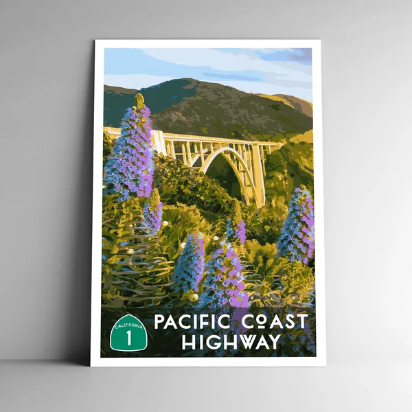 Pacific Coast Highway Vintage Travel Poster, California