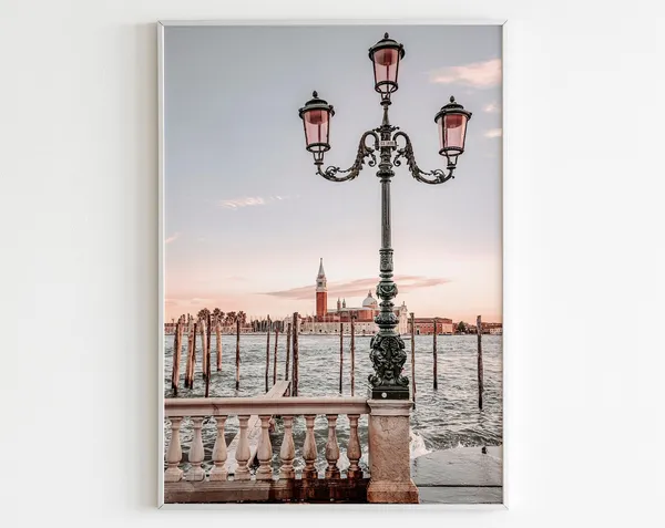 Venice San Marco Sunset Travel Poster, Pastel Tone