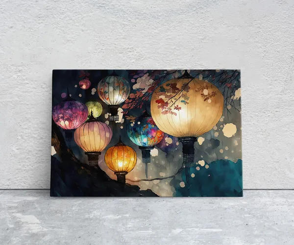 Paper Lantern Festival Watercolor Art Print, Chinese