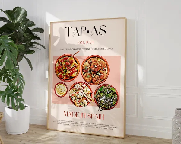 Tapas Food Poster, Spain Retro Mid-Century Modern