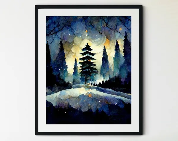 Winter Landscape Art Print, Snowy Pine Trees