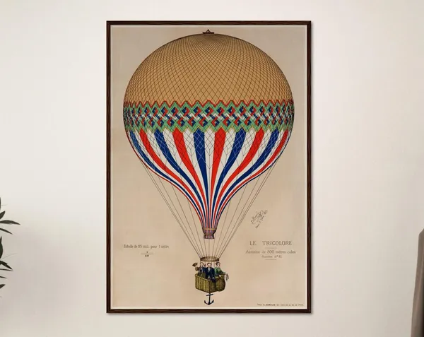 Hot Air Balloon Print, Vintage French Home Decor