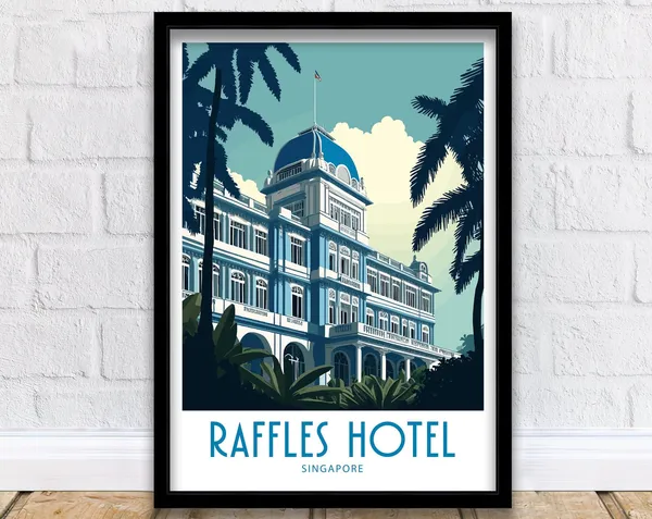 Raffles Singapore Travel Poster, Singapore City Art Print