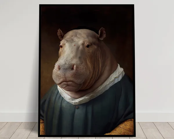 Noble Hippopotamus Baroque Style Art Print